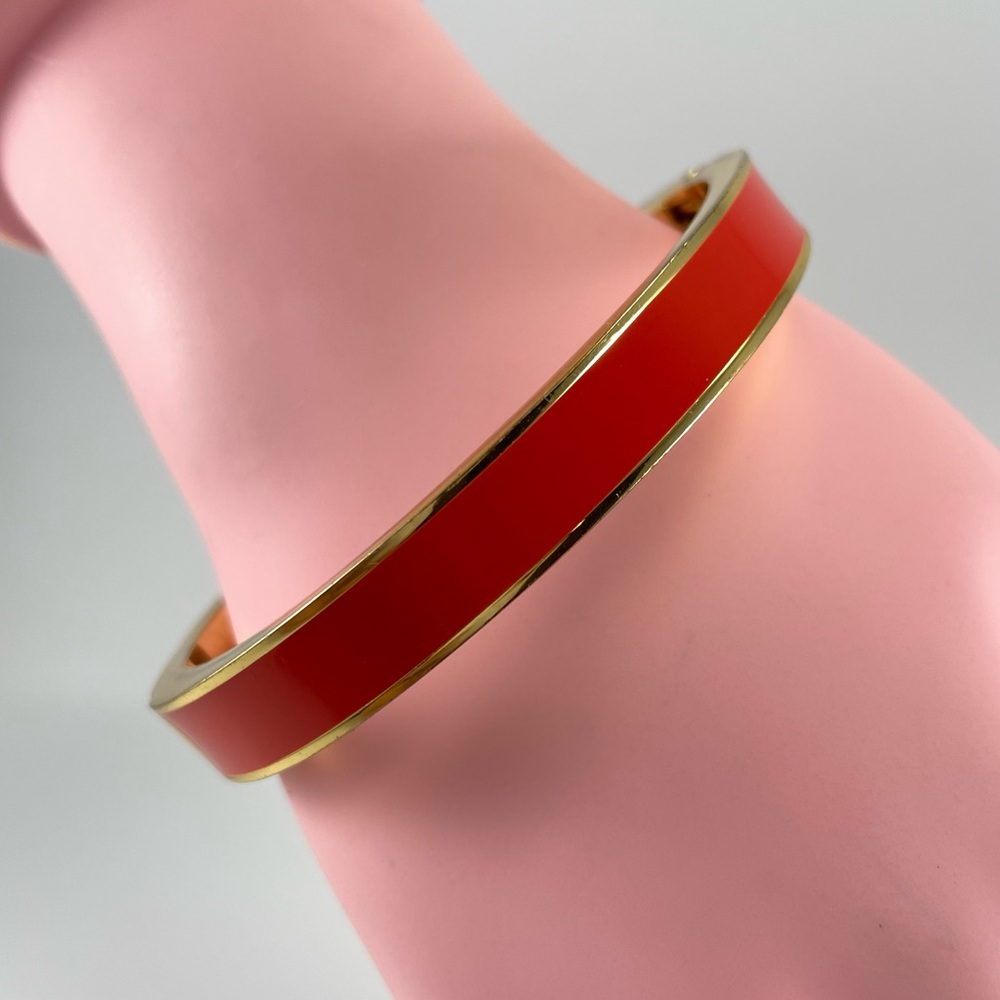 Talbots Gold Tone Orange Enamel Hinged Clamp Bangle Bracelet Trendy Beautiful